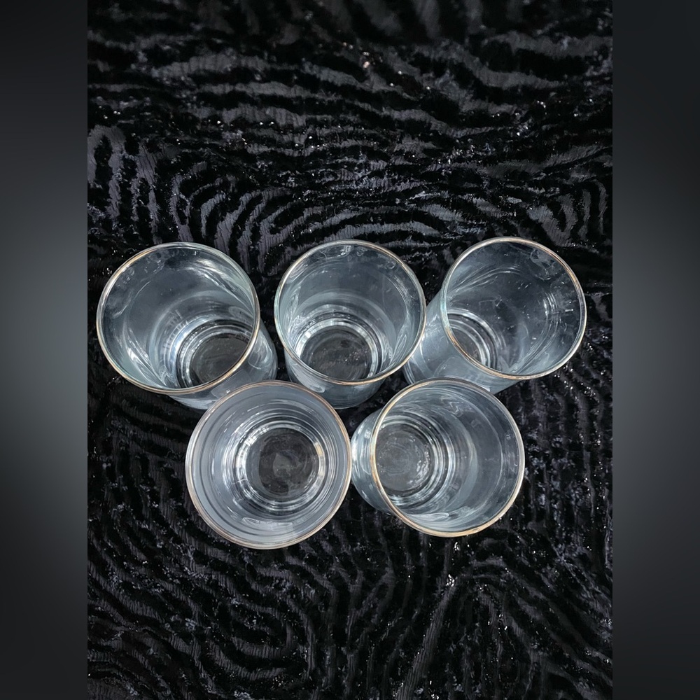 22k Gold Rimmed Elegant Clear Glasses Set of 5 - Picture 8 of 12